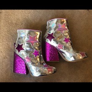 YRU shiny BOWIE boots, mirrored glitter stars